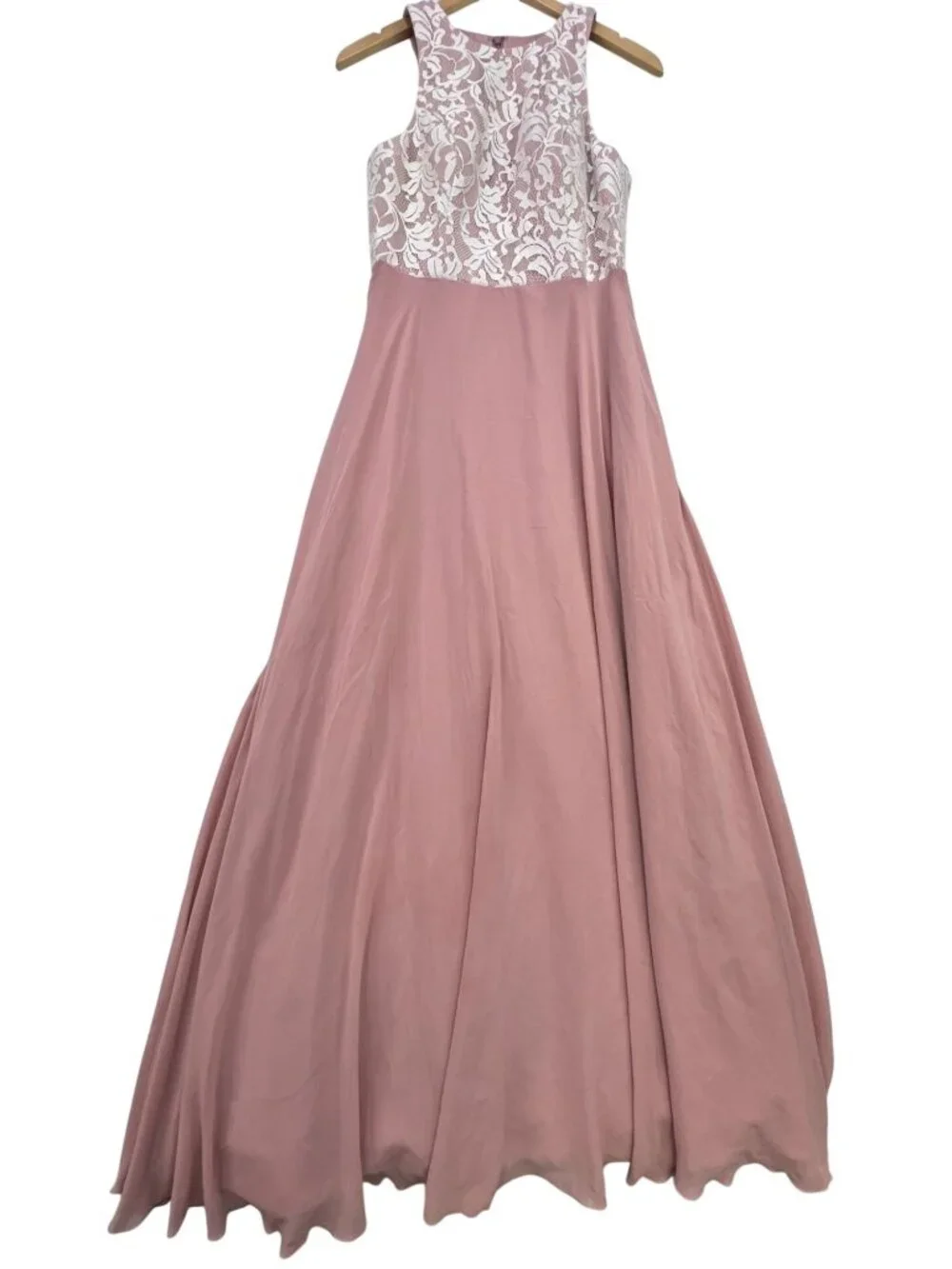 Azazie Shelby Women's Lace Chiffon Maxi Bridesmaid Dress Sleeveless Dusty Rose